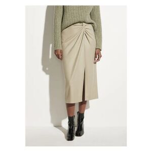 Vince Camel Wool Blend Twist Front Faux Wrap Midi Skrt Sz12 Heritage, Old Money